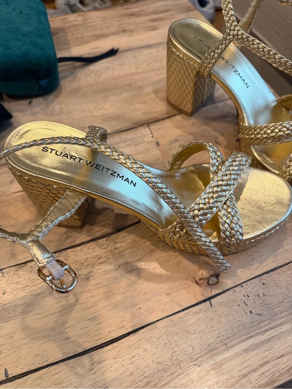 Stuart Weitzman Golden Braided Platform Sandal Daya NWOB
